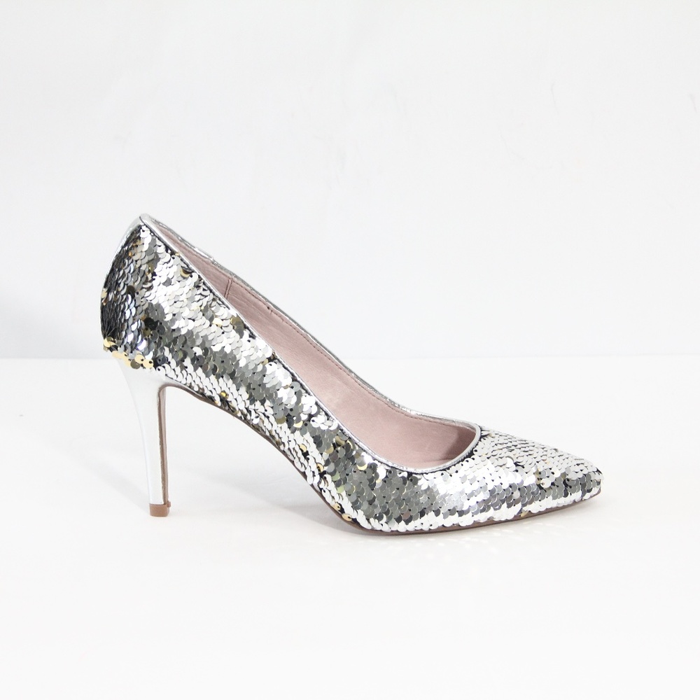 Chinese Laundry Sequin Heels New Stiletto Silver - Picture 1 of 8